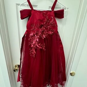 Elegant Red Floral Girls Dress